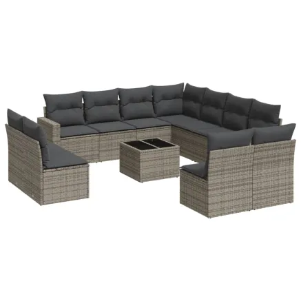 Salon de jardin avec coussins 12 pcs gris résine tressée 2