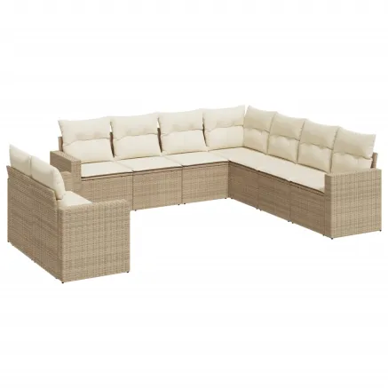 Salon de jardin avec coussins 9 pcs beige résine tressée 2