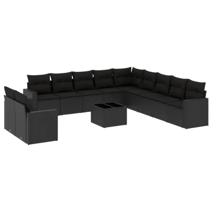 Salon de jardin 12 pcs avec coussins noir résine tressée 2