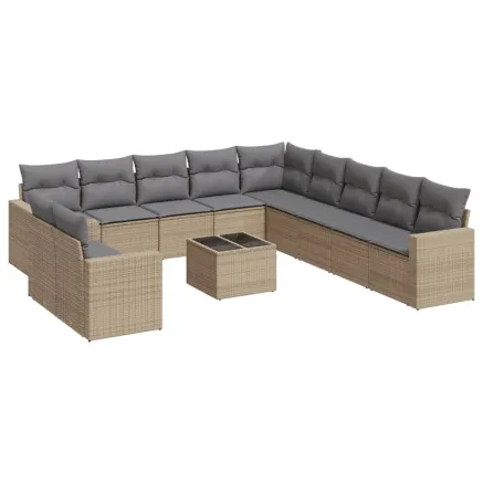 Salon de jardin avec coussins 12 pcs beige résine tressée 2