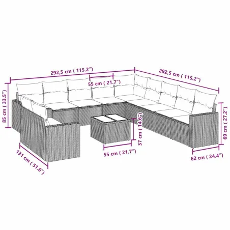 Salon de jardin avec coussins 12 pcs gris clair résine tressée