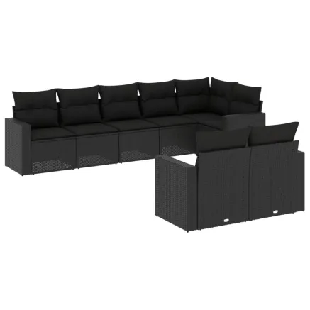 Salon de jardin 8 pcs avec coussins noir résine tressée 2
