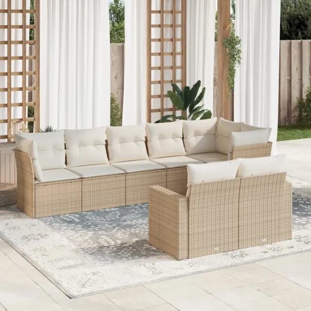 Salon de jardin avec coussins 8 pcs beige résine tressée