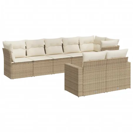 Salon de jardin avec coussins 8 pcs beige résine tressée