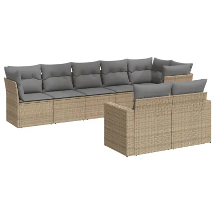 Salon de jardin avec coussins 8 pcs beige résine tressée 2