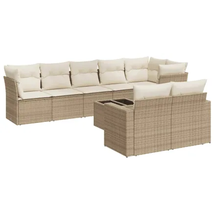 Salon de jardin avec coussins 9 pcs beige résine tressée 2