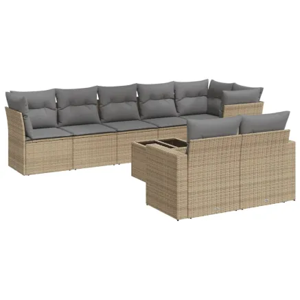 Salon de jardin avec coussins 9 pcs beige résine tressée 2
