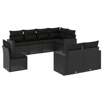 Salon de jardin 8 pcs avec coussins noir résine tressée 2