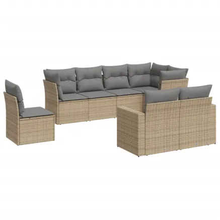 Salon de jardin avec coussins 8 pcs beige résine tressée 2