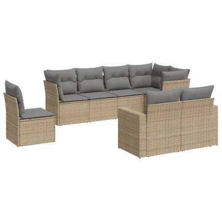 Salon de jardin avec coussins 8 pcs beige résine tressée