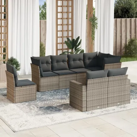 Salon de jardin 8 pcs avec coussins gris résine tressée