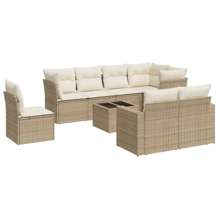 Salon de jardin avec coussins 9 pcs beige résine tressée 2