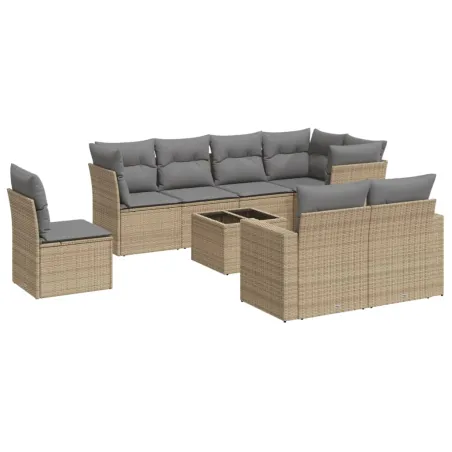 Salon de jardin avec coussins 9 pcs beige résine tressée
