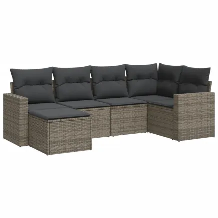 Salon de jardin 6 pcs avec coussins gris résine tressée 2