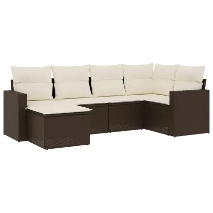Salon de jardin avec coussins 6 pcs marron résine tressée 2