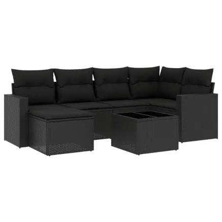 Salon de jardin 7 pcs avec coussins noir résine tressée 2