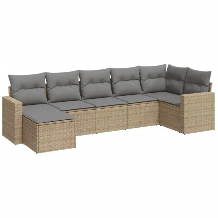 Salon de jardin avec coussins 7 pcs beige résine tressée 2