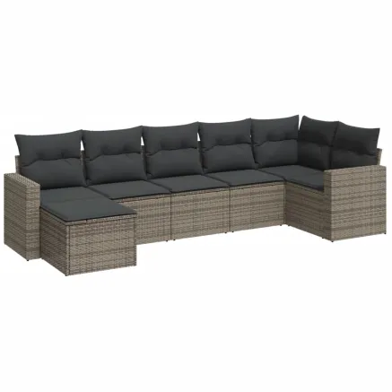 Salon de jardin avec coussins 7 pcs gris résine tressée 2