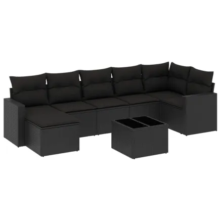 Salon de jardin 8 pcs avec coussins noir résine tressée 2