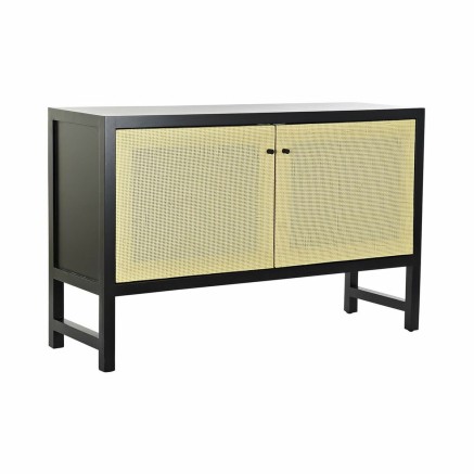Sideboard DKD Home Decor  Black Natural Rattan Fir 120 x 38 x 76 cm