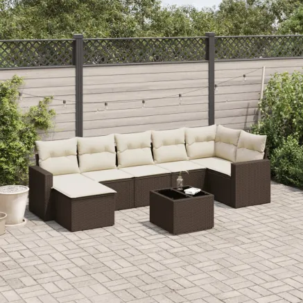 Salon de jardin 8 pcs avec coussins marron résine tressée