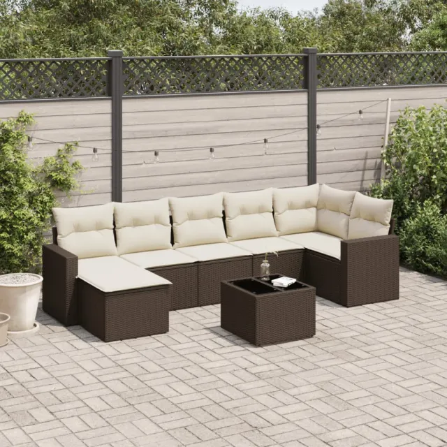Salon de jardin 8 pcs avec coussins marron résine tressée