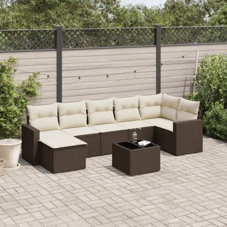 Salon de jardin 8 pcs avec coussins marron résine tressée