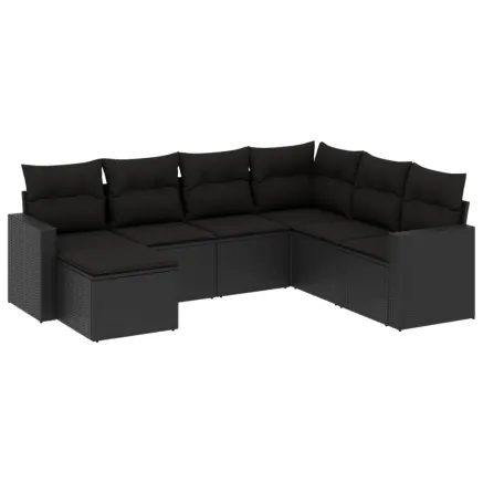 Salon de jardin 7 pcs avec coussins noir résine tressée 2