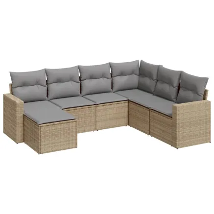 Salon de jardin avec coussins 7 pcs beige résine tressée 2
