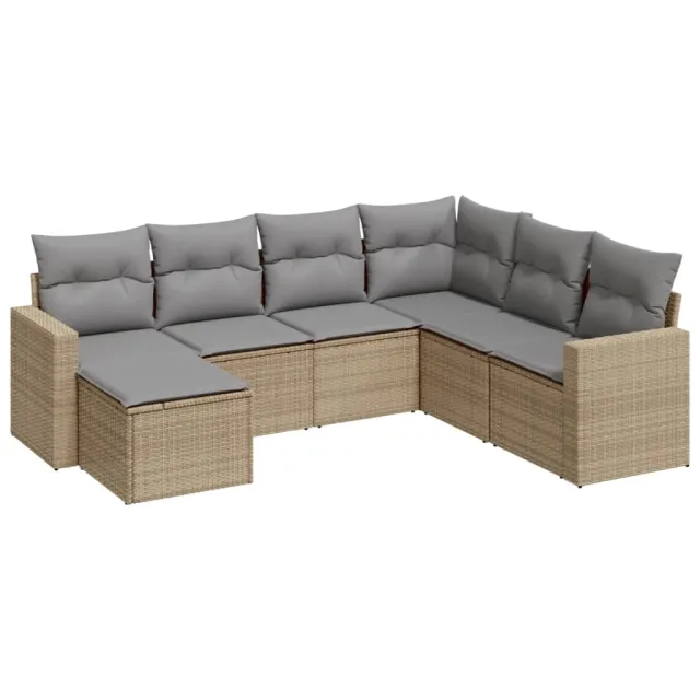 Salon de jardin avec coussins 7 pcs beige résine tressée