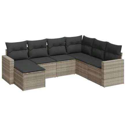 Salon de jardin avec coussins 7 pcs gris clair résine tressée 2