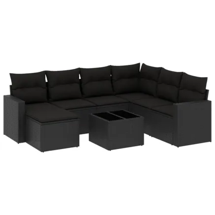 Salon de jardin 8 pcs avec coussins noir résine tressée 2