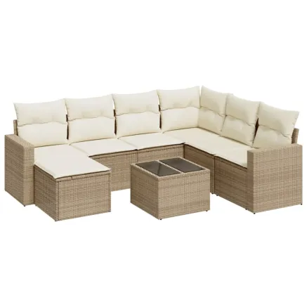 Salon de jardin avec coussins 8 pcs beige résine tressée 2