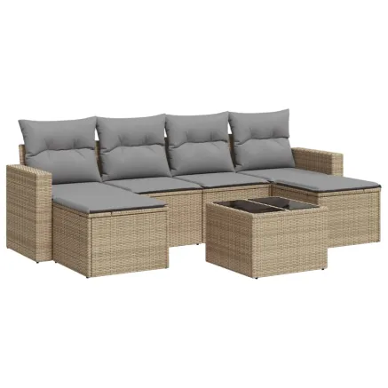 Salon de jardin avec coussins 7 pcs beige résine tressée 2