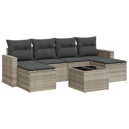 Salon de jardin avec coussins 7 pcs gris clair résine tressée 2