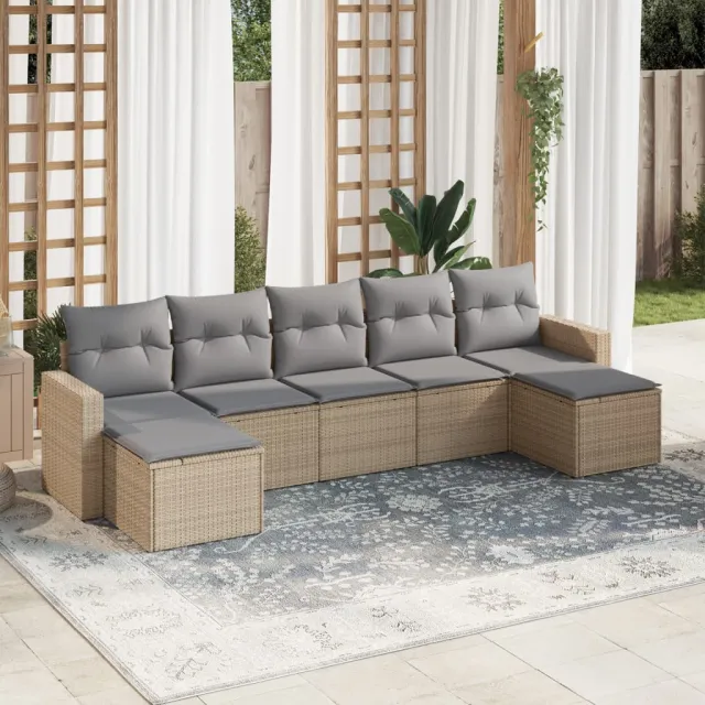 Salon de jardin avec coussins 7 pcs beige résine tressée