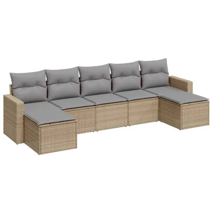 Salon de jardin avec coussins 7 pcs beige résine tressée 2