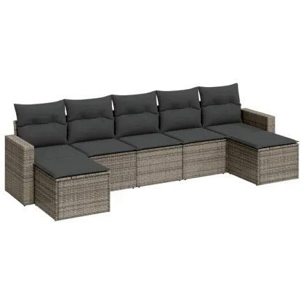 Salon de jardin avec coussins 7 pcs gris résine tressée 2