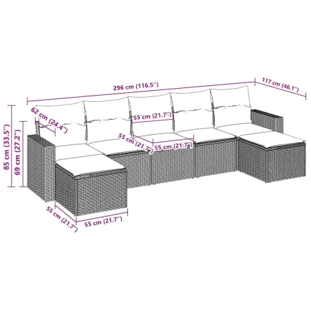 Salon de jardin avec coussins 7 pcs marron résine tressée