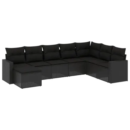 Salon de jardin 8 pcs avec coussins noir résine tressée 2