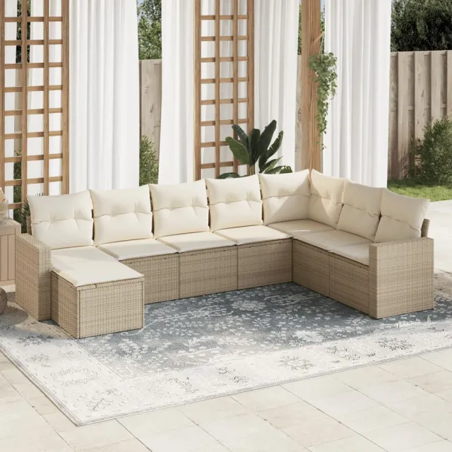 Salon de jardin avec coussins 8 pcs beige résine tressée