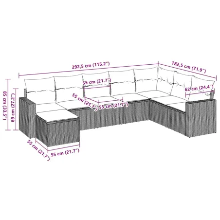 Salon de jardin 8 pcs avec coussins marron résine tressée