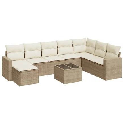 Salon de jardin avec coussins 9 pcs beige résine tressée 2