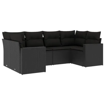 Salon de jardin 6 pcs avec coussins noir résine tressée 2