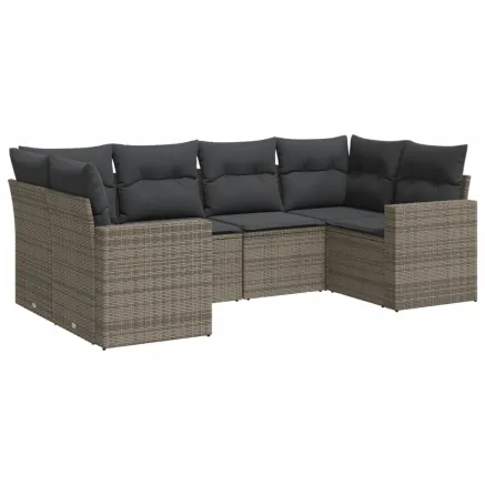 Salon de jardin 6 pcs avec coussins gris résine tressée 2
