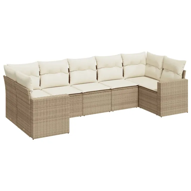 Salon de jardin avec coussins 7 pcs beige résine tressée