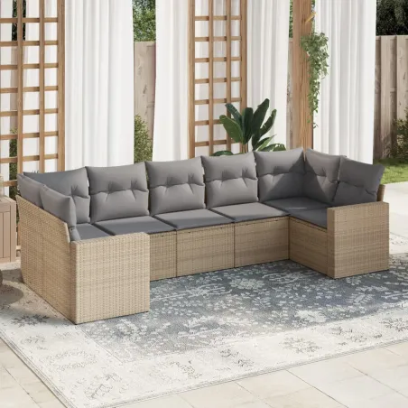 Salon de jardin avec coussins 7 pcs beige résine tressée