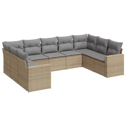 Salon de jardin avec coussins 9 pcs beige résine tressée 2