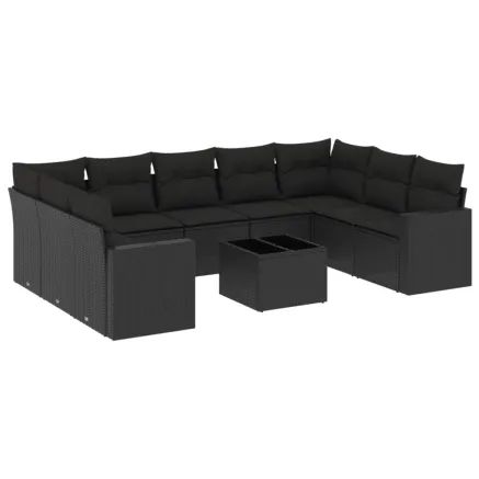 Salon de jardin 10 pcs avec coussins noir résine tressée 2