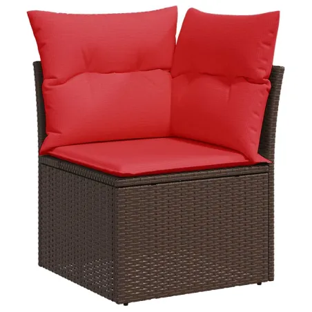 Salon de jardin avec coussins 9 pcs marron résine tressée